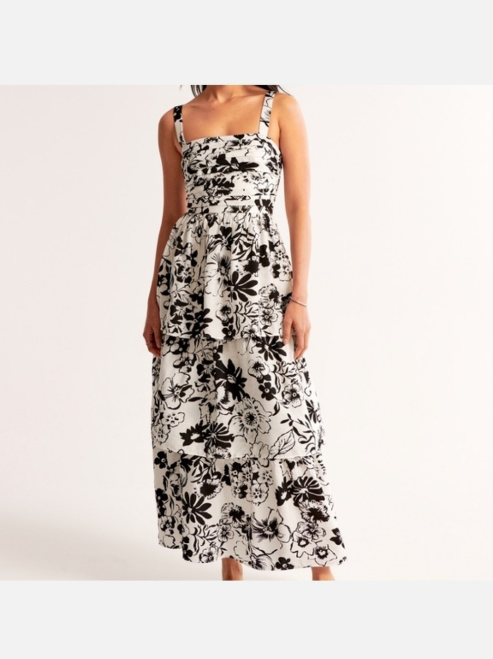 Abercrombie & Fitch Emerson Black & White Floral Tiered  Maxi Dress